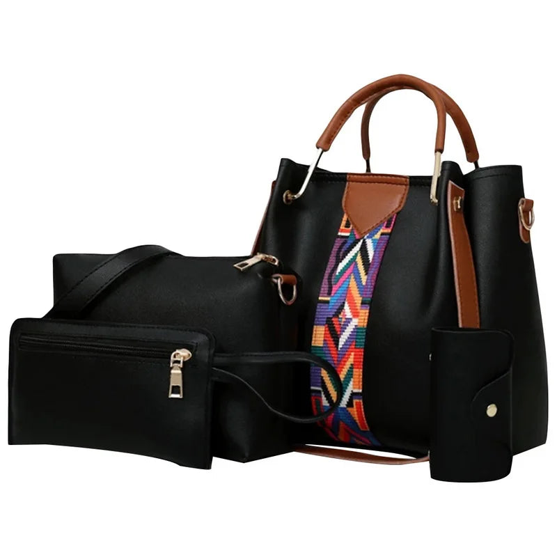 4 Pcs/set Women Handbag Messenger Bags Shoulder Bag PU Leather Shopper Tote