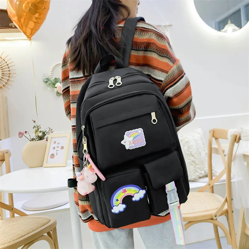 Rainbow Printing School Bags for Teen Girl Set