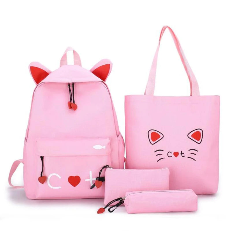 4 Piece Schoolbags For Teenage Girls Print Women Backpack