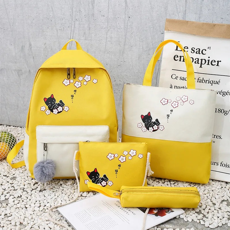 Woman Laptop Backpack Ribbons School Backpacks cat Schoolbag For Teenagers Girls