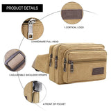 Durable Canvas Men Waist Bag with 4 Zipper Pockets