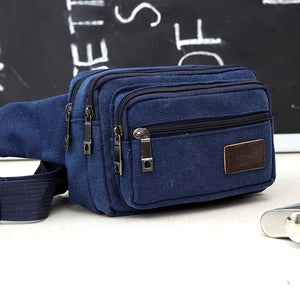 Durable Canvas Men Waist Bag with 4 Zipper Pockets
