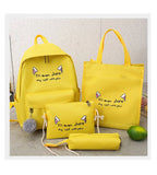 4 pcs Canvas Schoolbags for Teenage Girls Shoulder Bags Female Backpack