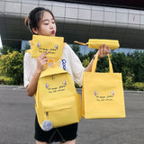 4 pcs Canvas Schoolbags for Teenage Girls Shoulder Bags Female Backpack