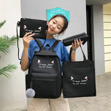 4 pcs Canvas Schoolbags for Teenage Girls Shoulder Bags Female Backpack