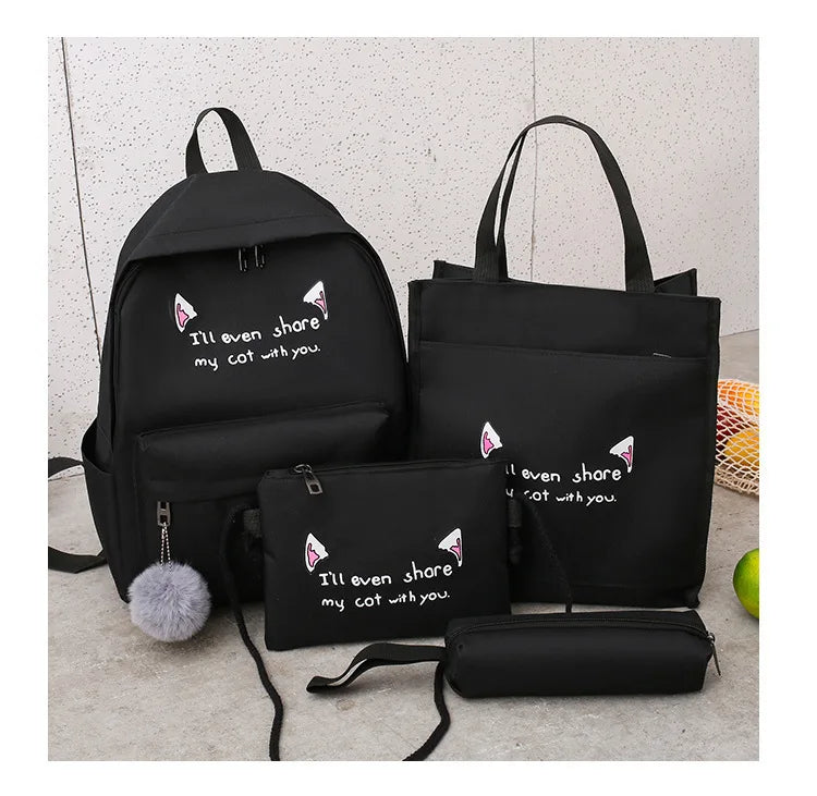 4 pcs Canvas Schoolbags for Teenage Girls Shoulder Bags Female Backpack