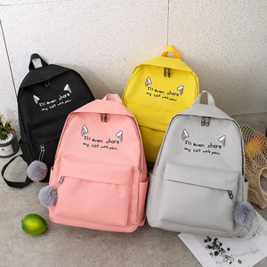 4 pcs Canvas Schoolbags for Teenage Girls Shoulder Bags Female Backpack