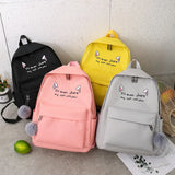 4 pcs Canvas Schoolbags for Teenage Girls Shoulder Bags Female Backpack