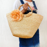 Circle Bamboo Handle Straw Bag Flower Bag A4105