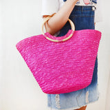 Circle Bamboo Handle Straw Bag Flower Bag A4105