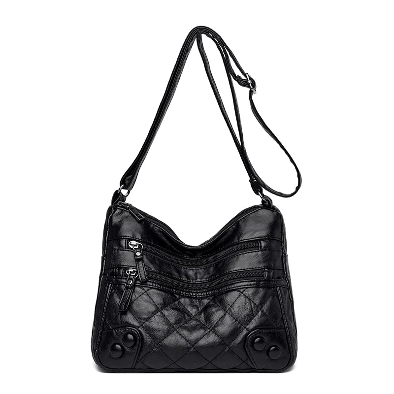 Winter Soft Leather Shoulder Bag with Many Pockets for Women