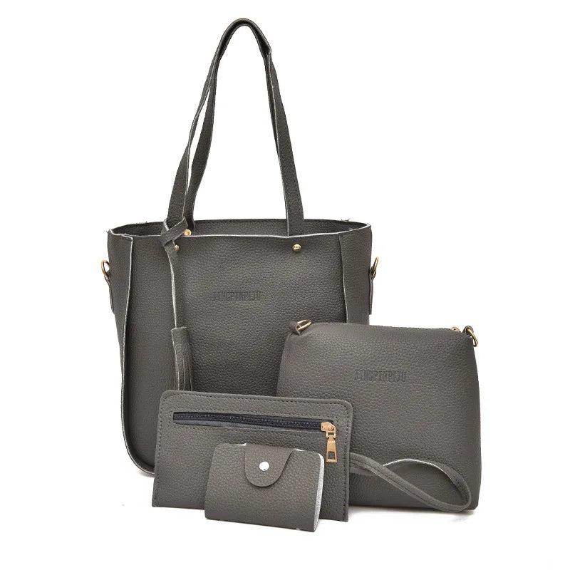 4PC Women Bag Set Top-Handle Tassel Handbag Shoulder Bag