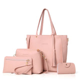 4PC Women Bag Set Top-Handle Tassel Handbag Shoulder Bag