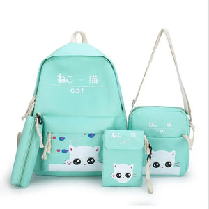 4PCS Japan Cat Backpack Set Small Print for Teenage Girl