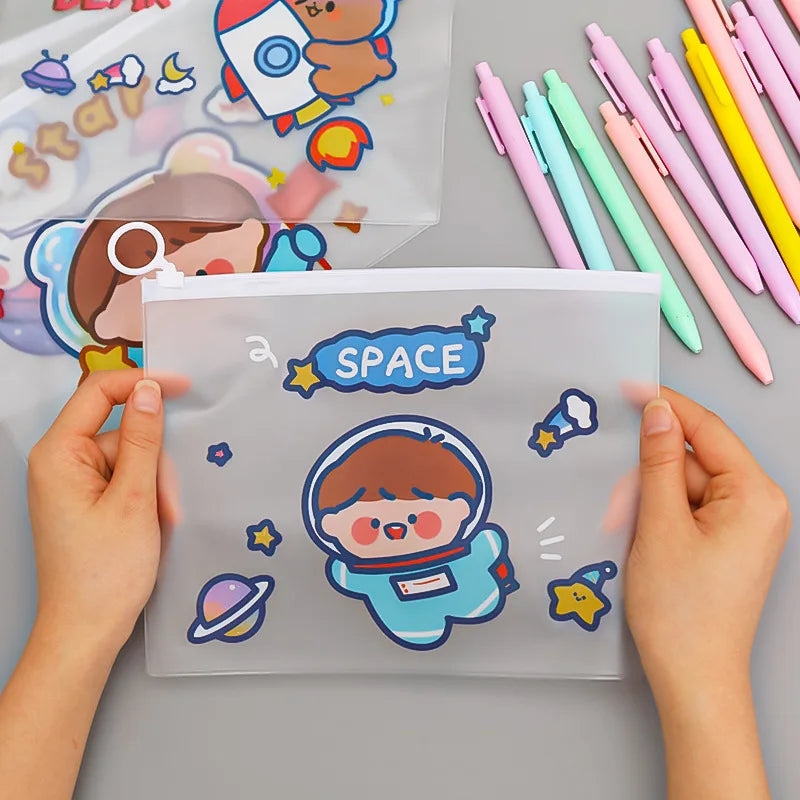 4PCS Astronaut File Bag Zipper Stationery Storage Student Waterproof Pouch