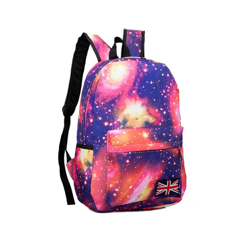 4PCS Women Star Sky Backpack School Girls Vintage Ladies 3D Printing Bag