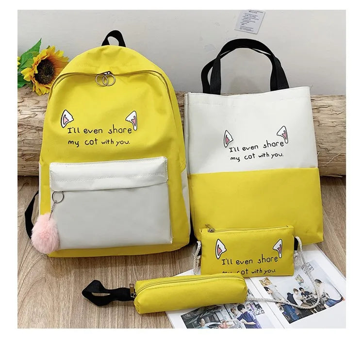 4PCS Women Backpack Student School Bag Large Capacity School Bags For Girls