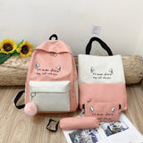 4PCS Women Backpack Student School Bag Large Capacity School Bags For Girls
