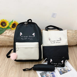 4PCS Women Backpack Student School Bag Large Capacity School Bags For Girls