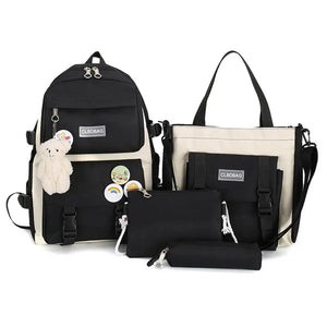 4PCS School Backpack Combo Set Tote Bag for Teenage Girl Travel Rucksack
