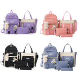 4PCS School Backpack Combo Set Tote Bag for Teenage Girl Travel Rucksack