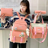4PCS School Backpack Combo Set Tote Bag for Teenage Girl Travel Rucksack