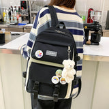 4PCS Nylon Printing Backpack Kindergarten Student Girls Schoolbag Lightweight