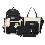 4PCS Nylon Printing Backpack Kindergarten Student Girls Schoolbag Lightweight