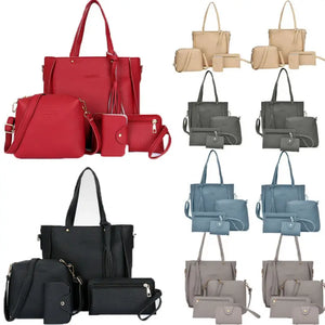 4PCS Women Lady Leather Handbag Shoulder Bags Tote Purse Messenger Satchel