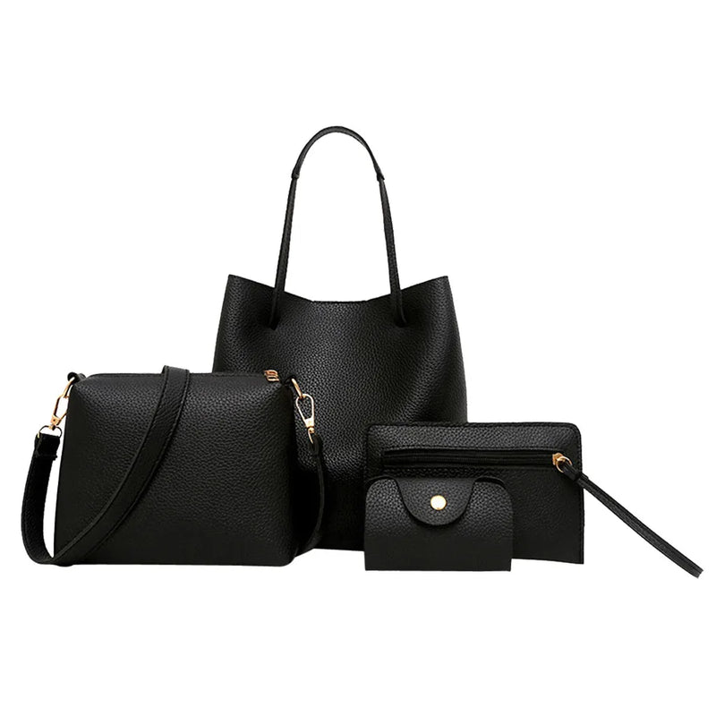 4PCS Women Bag Litchi Pattern Leather Handbag Combo