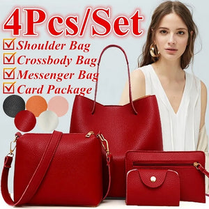 4PCS Women Bag Litchi Pattern Leather Handbag Combo