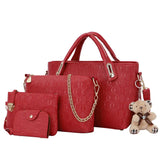 4Pcs Set Ladies Bear Pendant Handbag Shoulder Bag Girls Fashionable PU Leather C