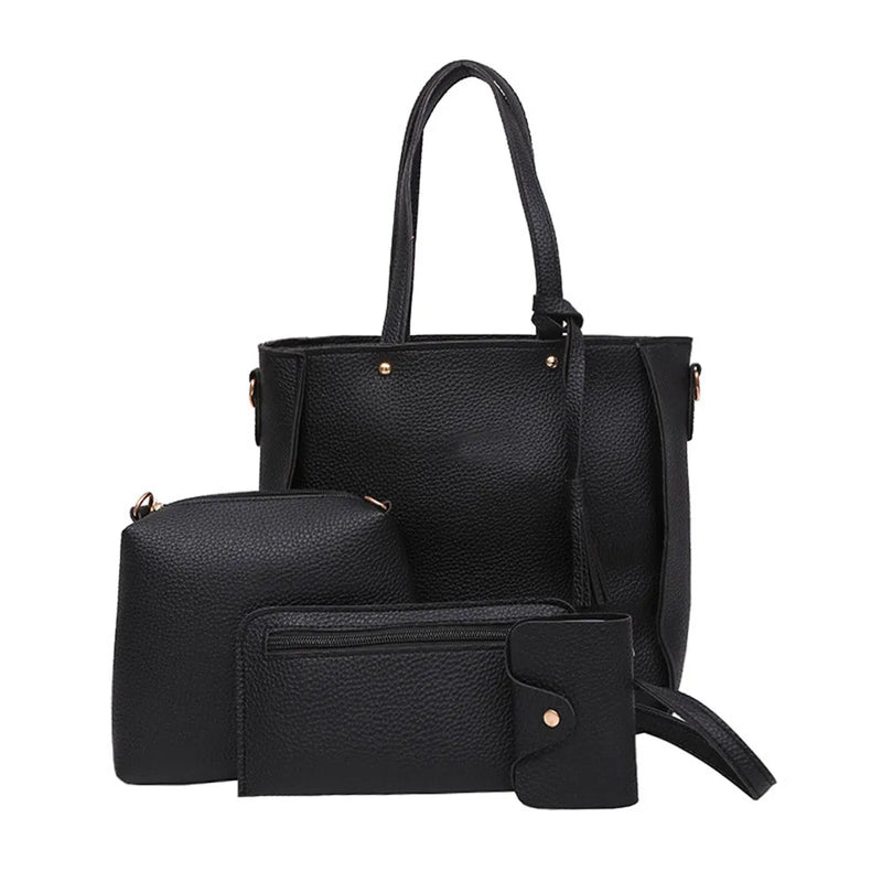 4Pcs/Set Women Messenger Bags Zipped Tassels Leather Handbag