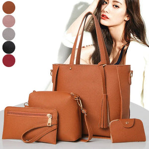 4Pcs/Set Women Messenger Bags Zipped Tassels Leather Handbag