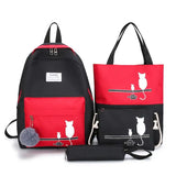 Canvas Cat Pattern School Bag for Girl Panelled Backpack Female Shoulder Bag
