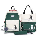 Canvas Cat Pattern School Bag for Girl Panelled Backpack Female Shoulder Bag