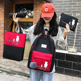 Canvas Cat Pattern School Bag for Girl Panelled Backpack Female Shoulder Bag