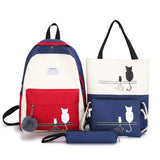 Canvas Cat Pattern School Bag for Girl Panelled Backpack Female Shoulder Bag
