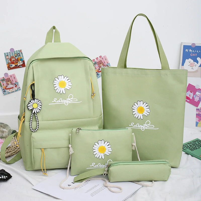 4Pcs/Set Canvas Daisy School Backpacks For Girls Boys