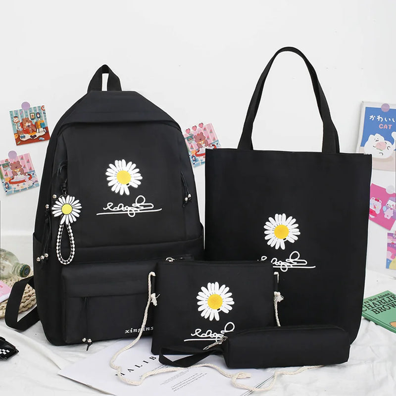 4Pcs/Set Daisy Canvas School Backpacks for Teenagers Girls Boys