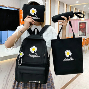 4Pcs/Set Daisy Canvas School Backpacks for Teenagers Girls Boys
