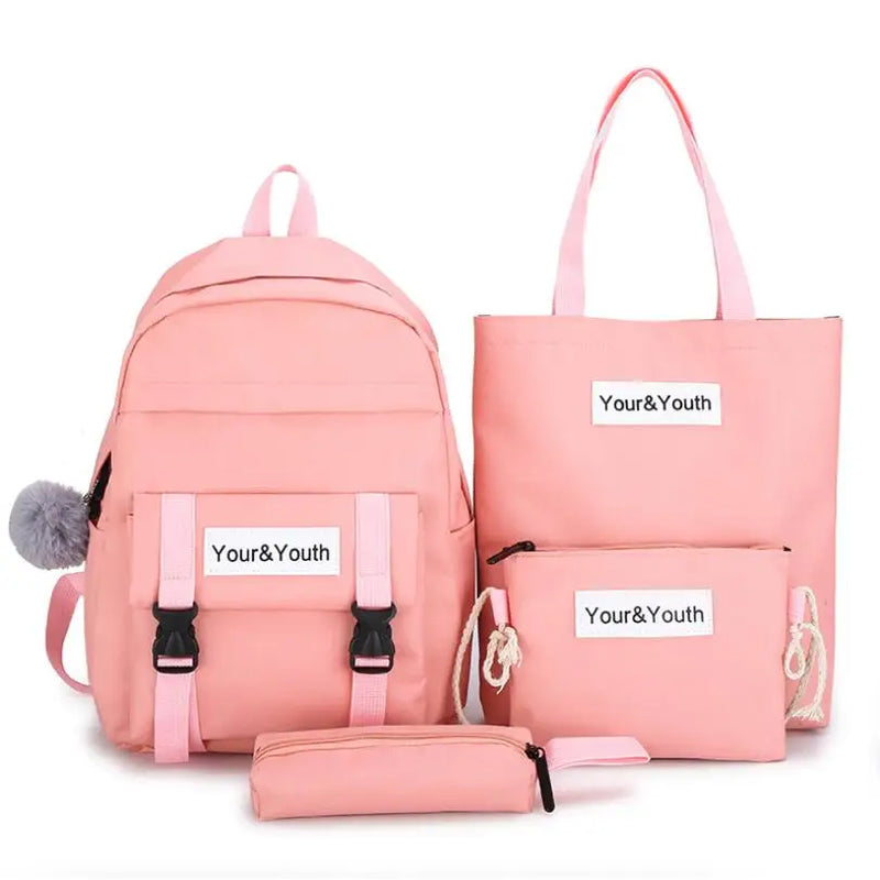 4Pcs/Set Women Canvas Schoolbag Large Capacity Backpack for Teenagers