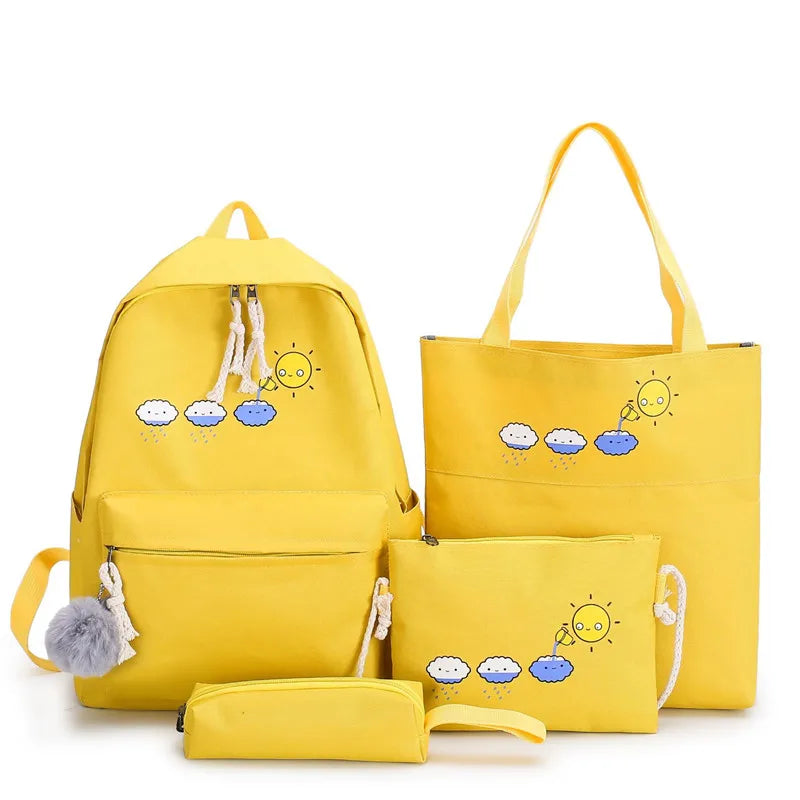 4Pcs School Backpacks for Teen Girls Student Book Bag Kids Mochilas Sac