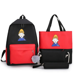 4Pcs Women School Patchwork Backpacks Girls Student Book Bag Boys Bolsas Sac