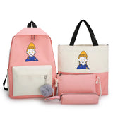 4Pcs Women School Patchwork Backpacks Girls Student Book Bag Boys Bolsas Sac