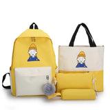 4Pcs Women School Patchwork Backpacks Girls Student Book Bag Boys Bolsas Sac