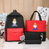 4Pcs Women School Patchwork Backpacks Girls Student Book Bag Boys Bolsas Sac
