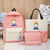 4Pcs Women School Patchwork Backpacks Girls Student Book Bag Boys Bolsas Sac
