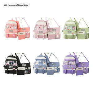 Waterproof Nylon Girl School Bag with Pendant Pin Mini Backpack