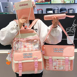 4Pcs Waterproof Nylon Backpack Girl School Bag Lovely Pendant Pin Mini Backpack